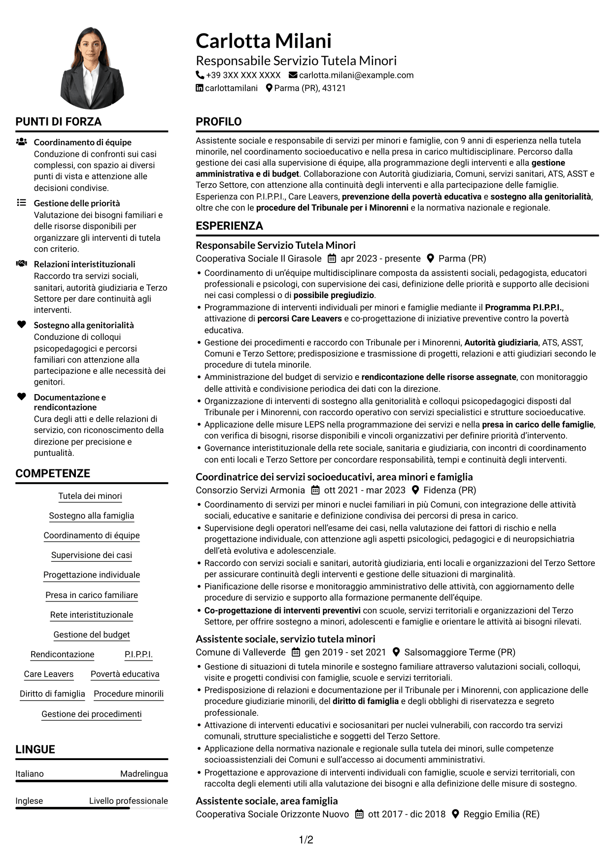 Esempio di curriculum — pagina 1