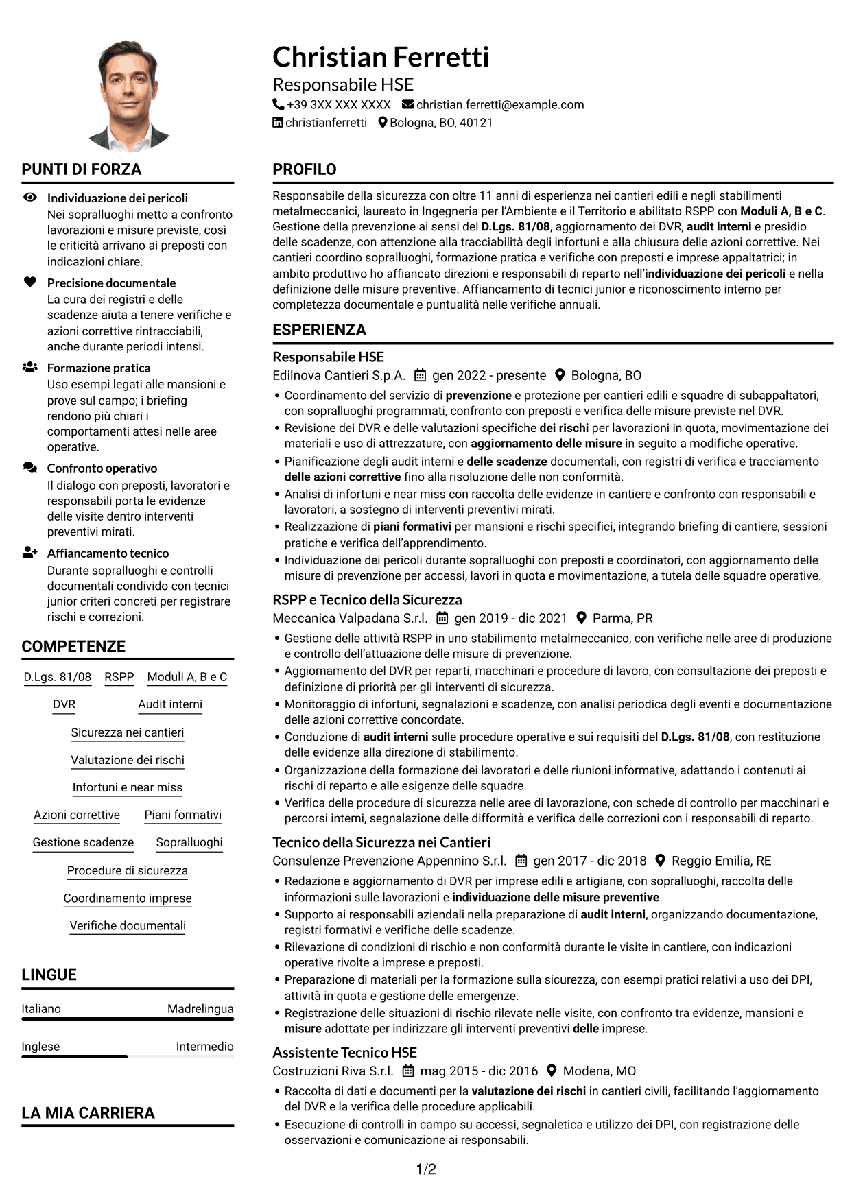 Esempio di curriculum — pagina 1