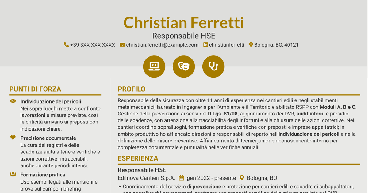 7 modelli di CV per Responsabile della Sicurezza - Sicurezza nei cantieri, con esempi