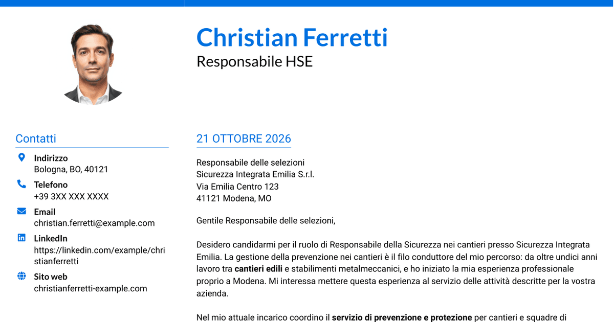 7 modelli di lettera di presentazione per Responsabile della Sicurezza - Sicurezza nei cantieri, con esempi