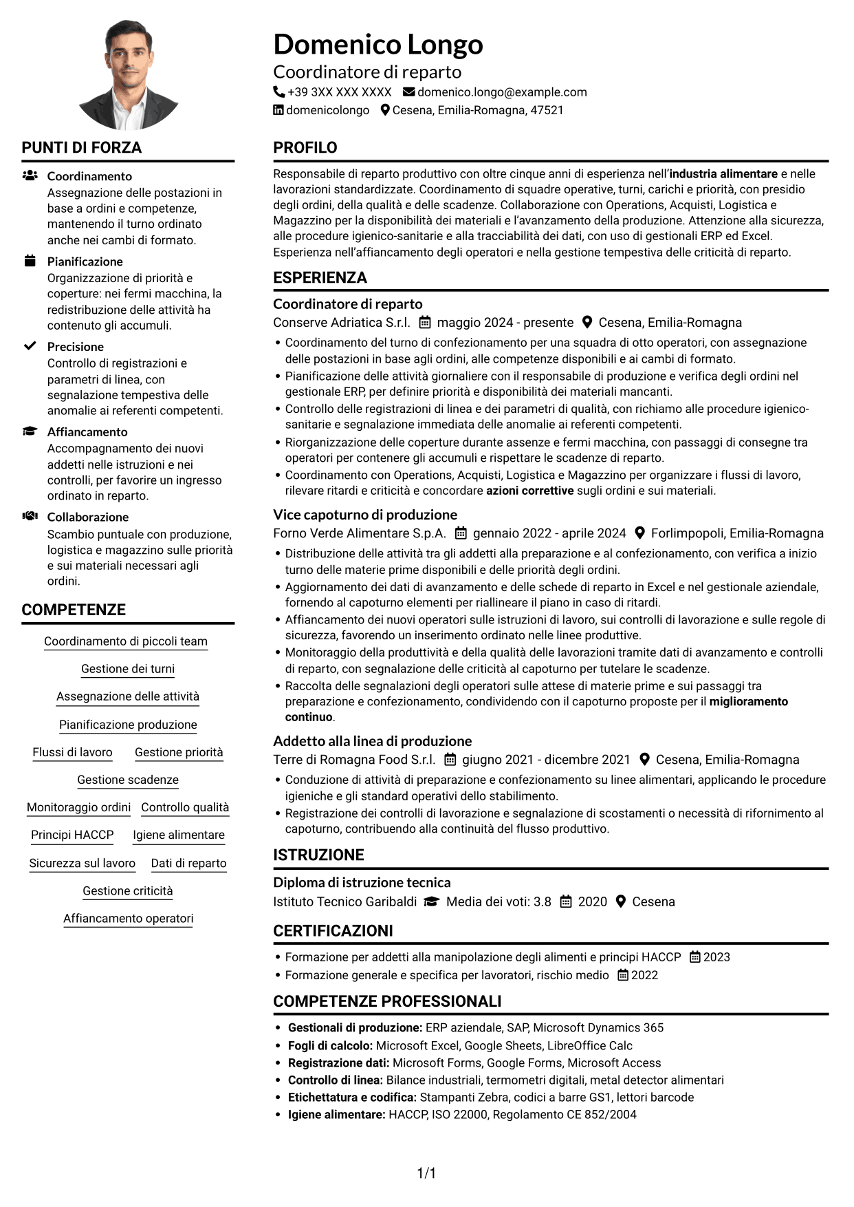 Esempio di curriculum — pagina 1
