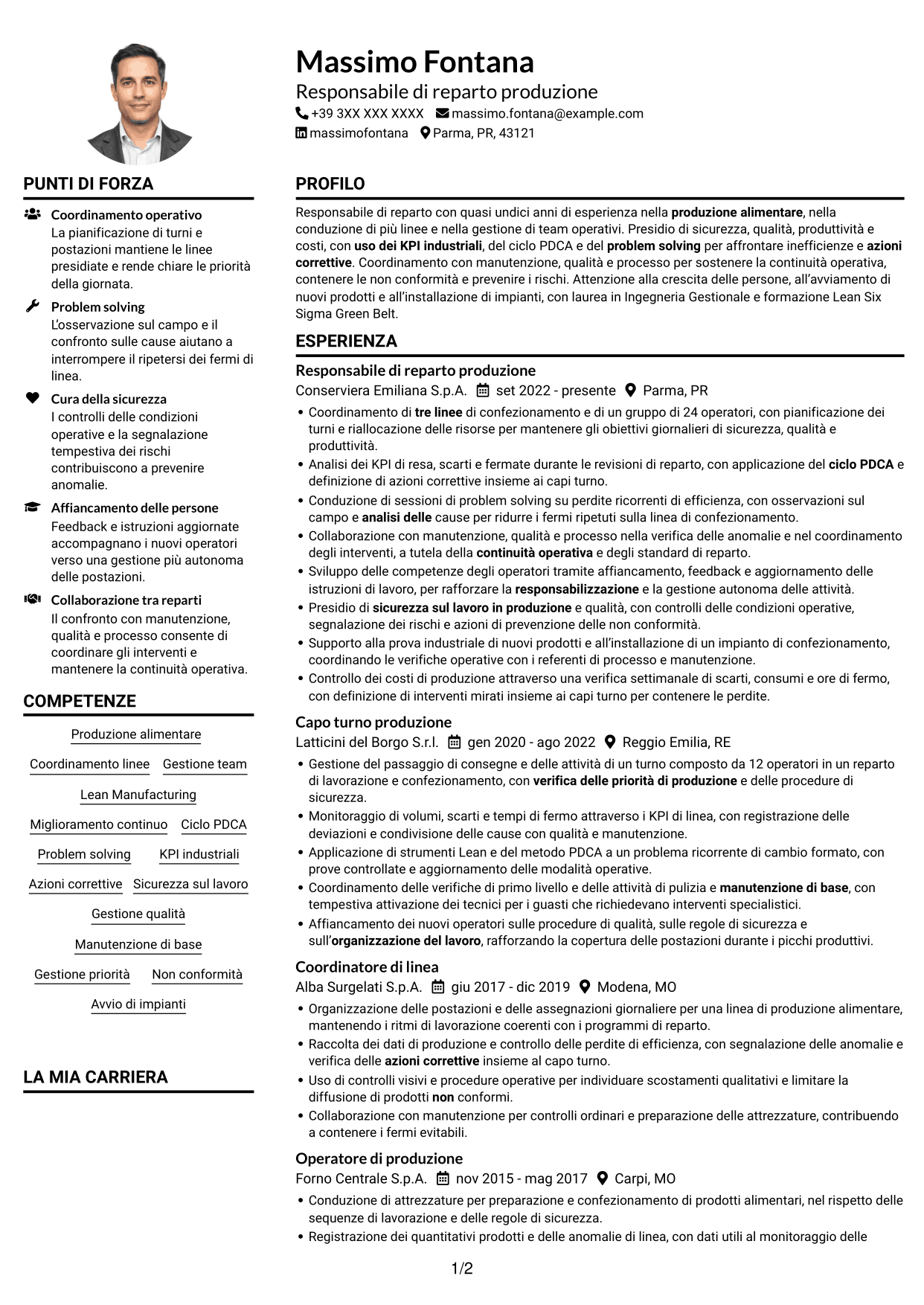 Esempio di curriculum — pagina 1