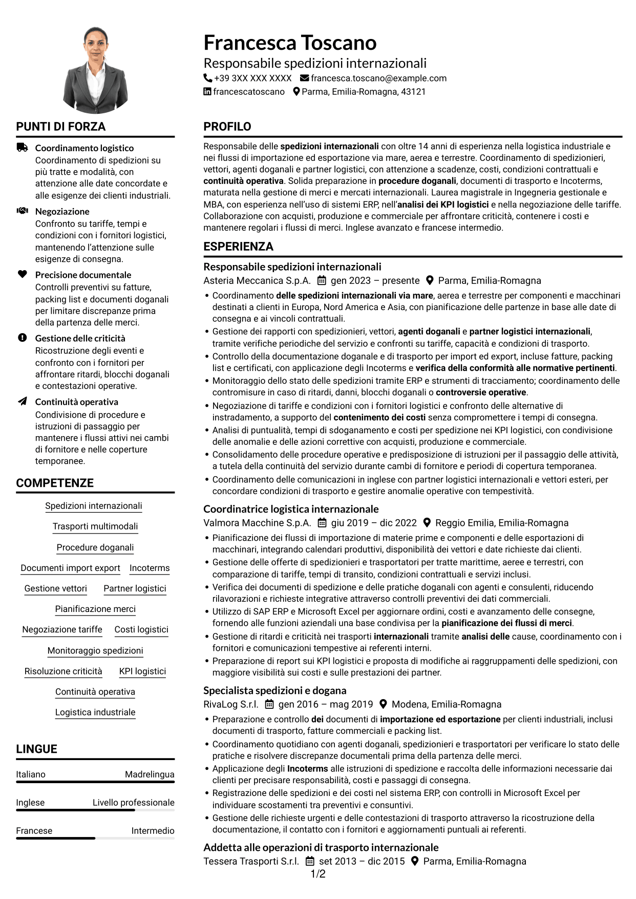 Esempio di curriculum — pagina 1