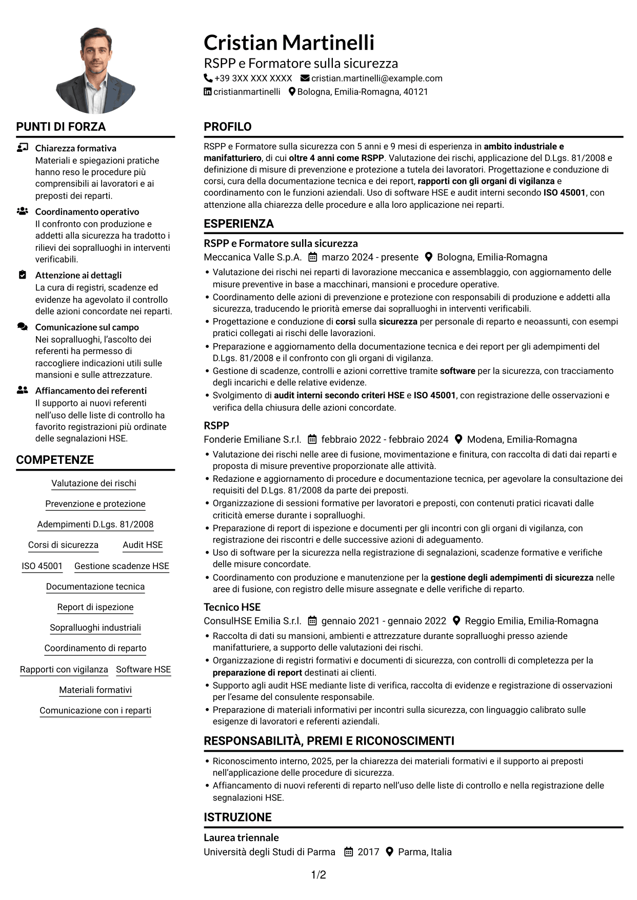 Esempio di curriculum — pagina 1