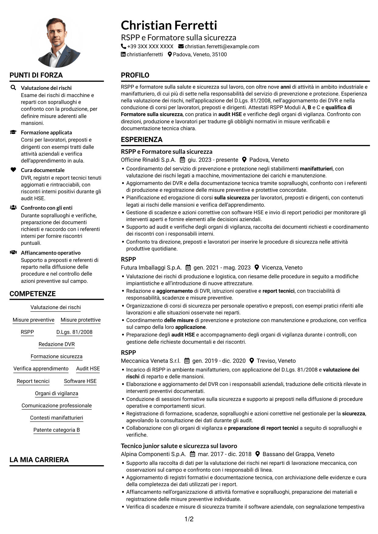 Esempio di curriculum — pagina 1