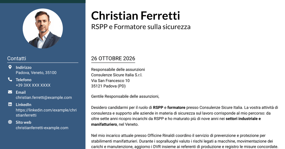 7 modelli di lettera di presentazione per RSPP e Formatore - Sicurezza sul lavoro, con esempi