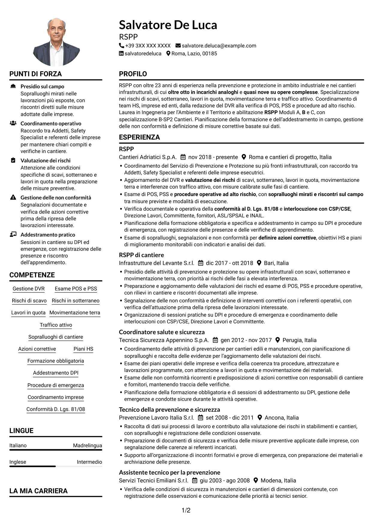 Esempio di curriculum — pagina 1
