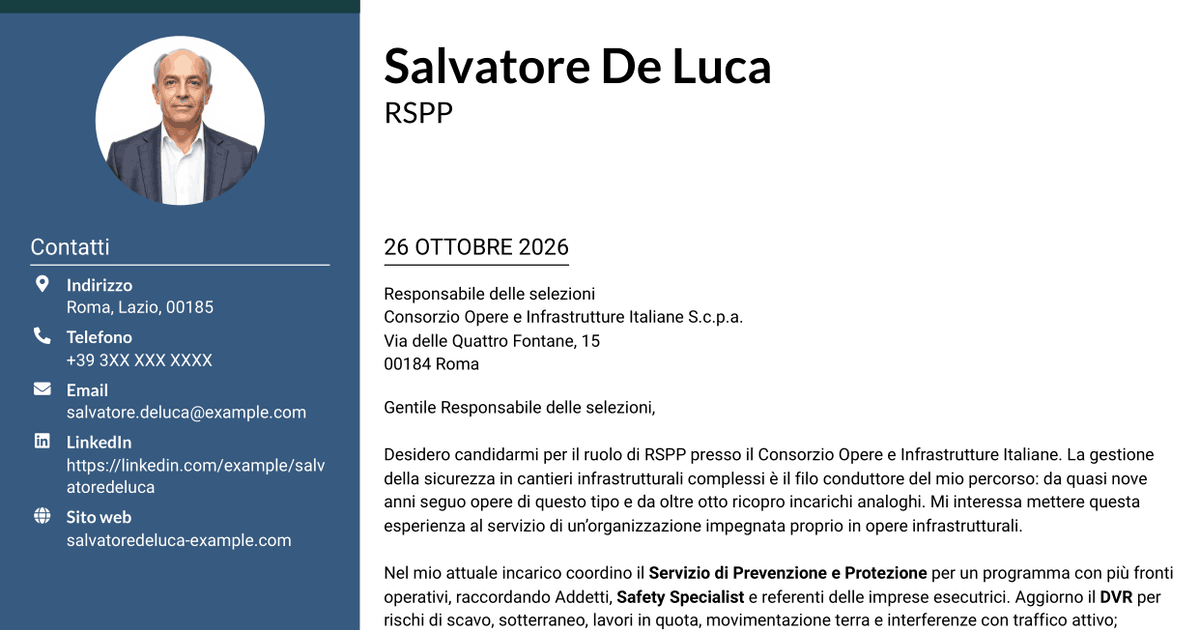 7 modelli di lettera di presentazione per RSPP - Sicurezza dei cantieri infrastrutturali, con esempi