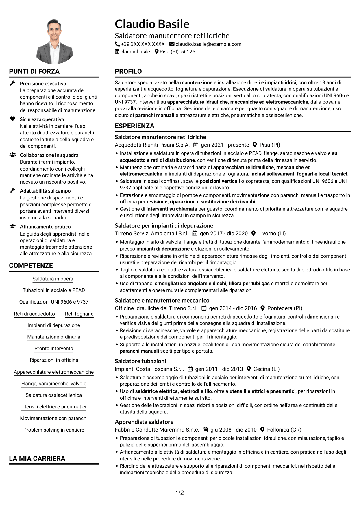 Esempio di curriculum — pagina 1