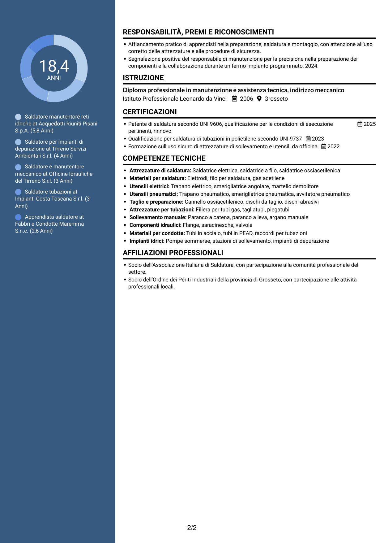 CV Elegante (formato con colonna laterale colorata e foto): Saldatore - Reti e impianti idrici, pagina 2