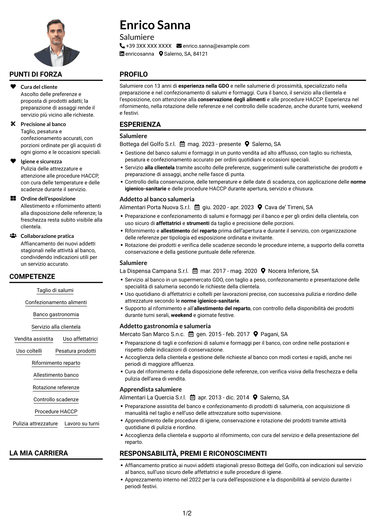 Esempio di curriculum — pagina 1