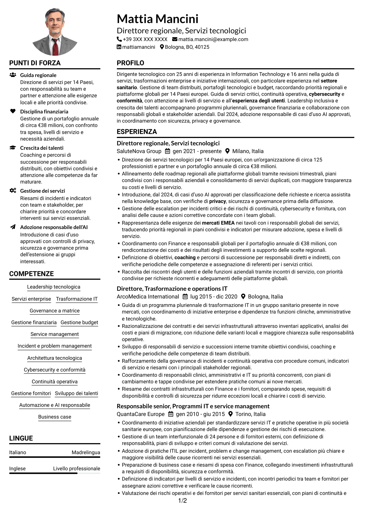 Esempio di curriculum — pagina 1