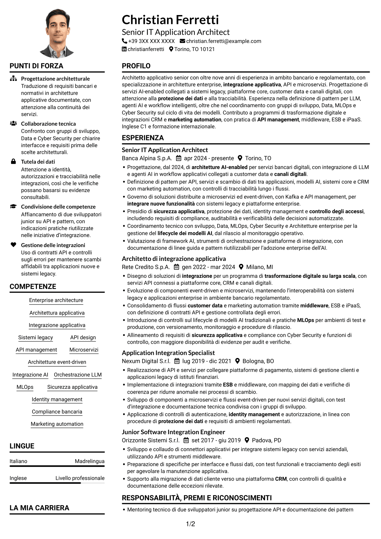 Esempio di curriculum — pagina 1