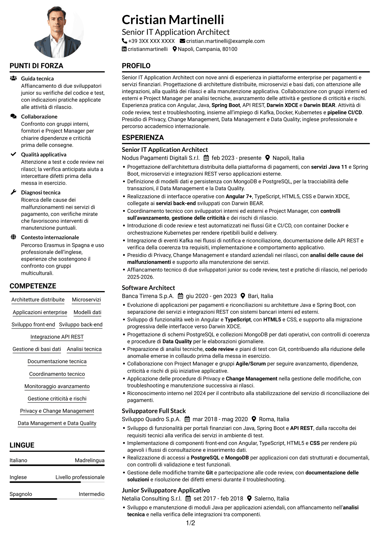Esempio di curriculum — pagina 1