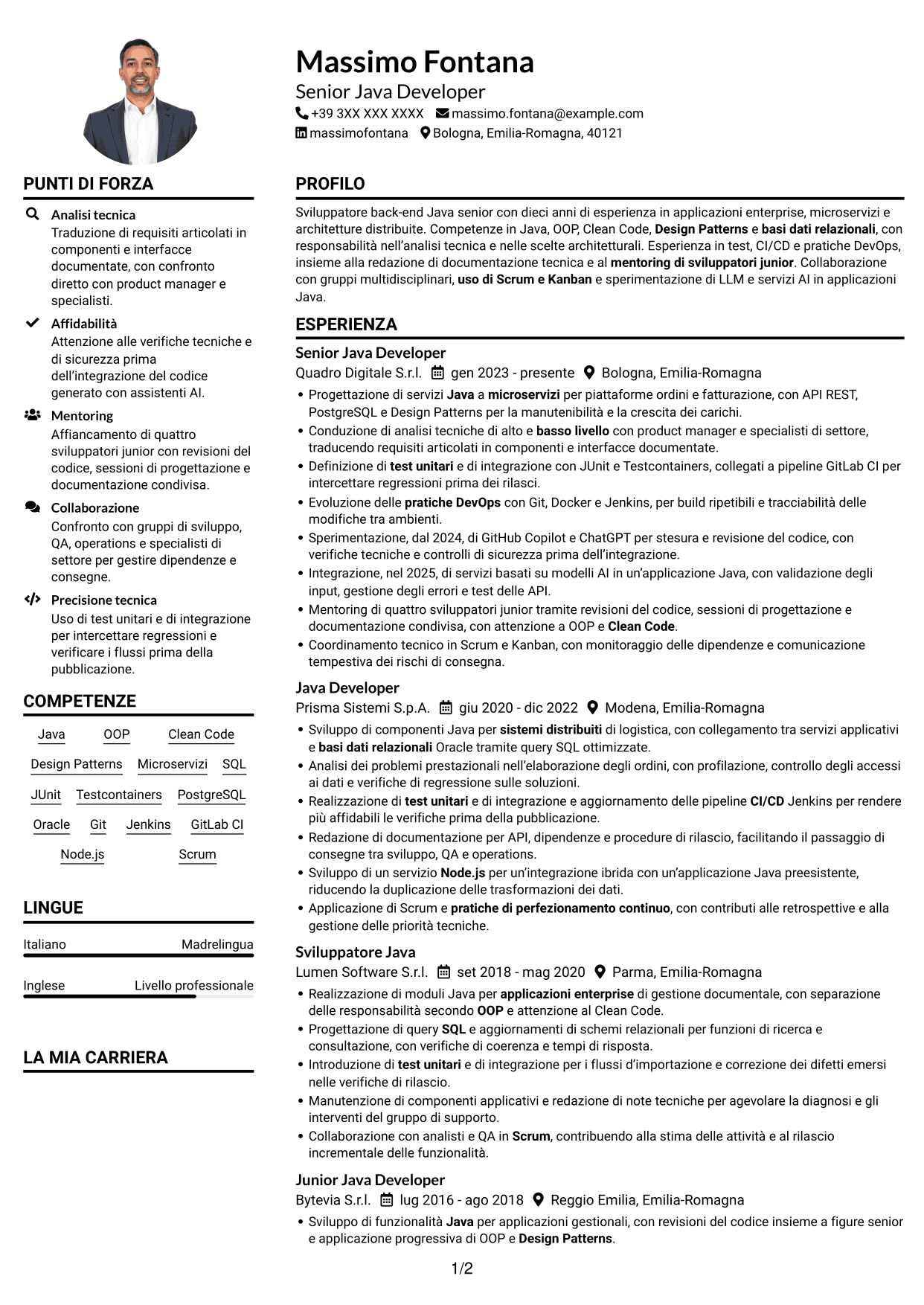 Esempio di curriculum — pagina 1
