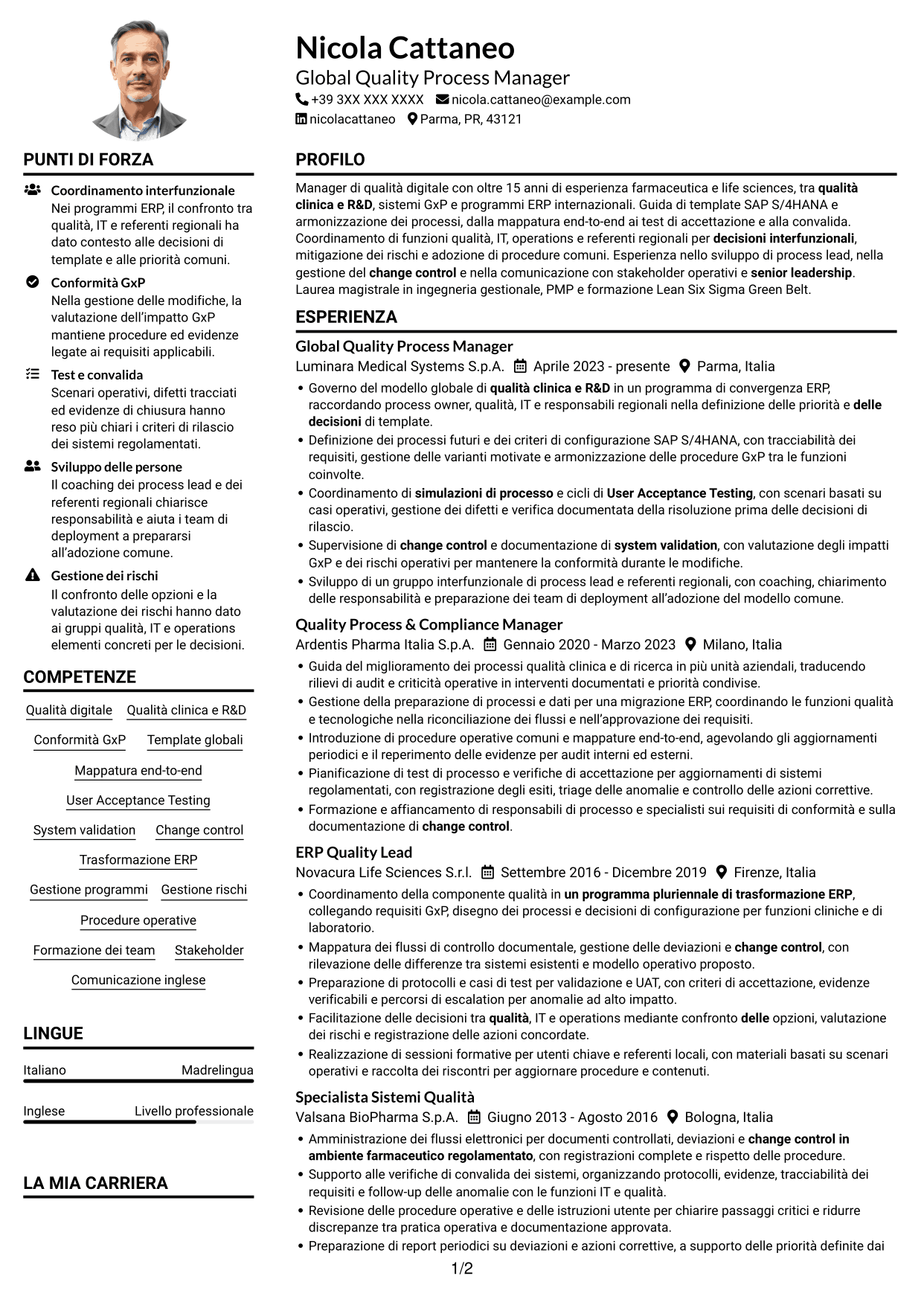 Esempio di curriculum — pagina 1