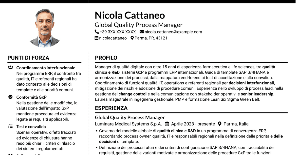 7 modelli di CV per Senior Manager, Digital Quality - Clinical/R&D Quality, con esempi