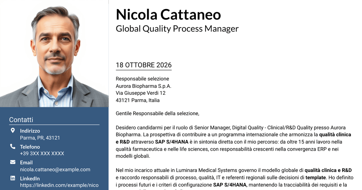 7 modelli di lettera di presentazione per Senior Manager, Digital Quality - Clinical/R&D Quality, con esempi