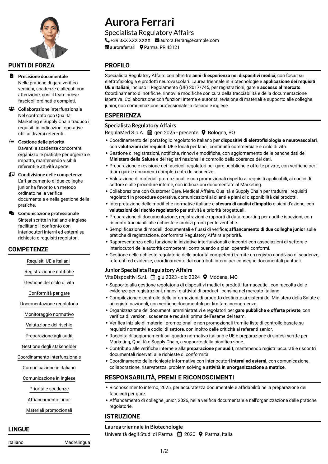 Esempio di curriculum — pagina 1