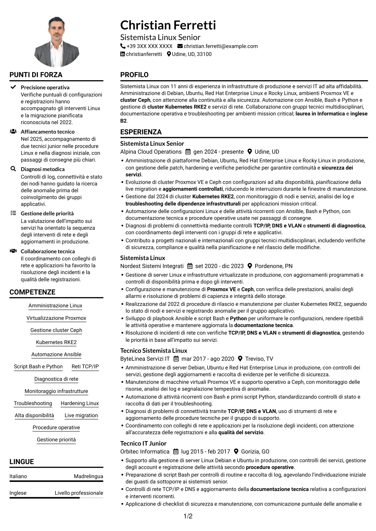 Esempio di curriculum — pagina 1