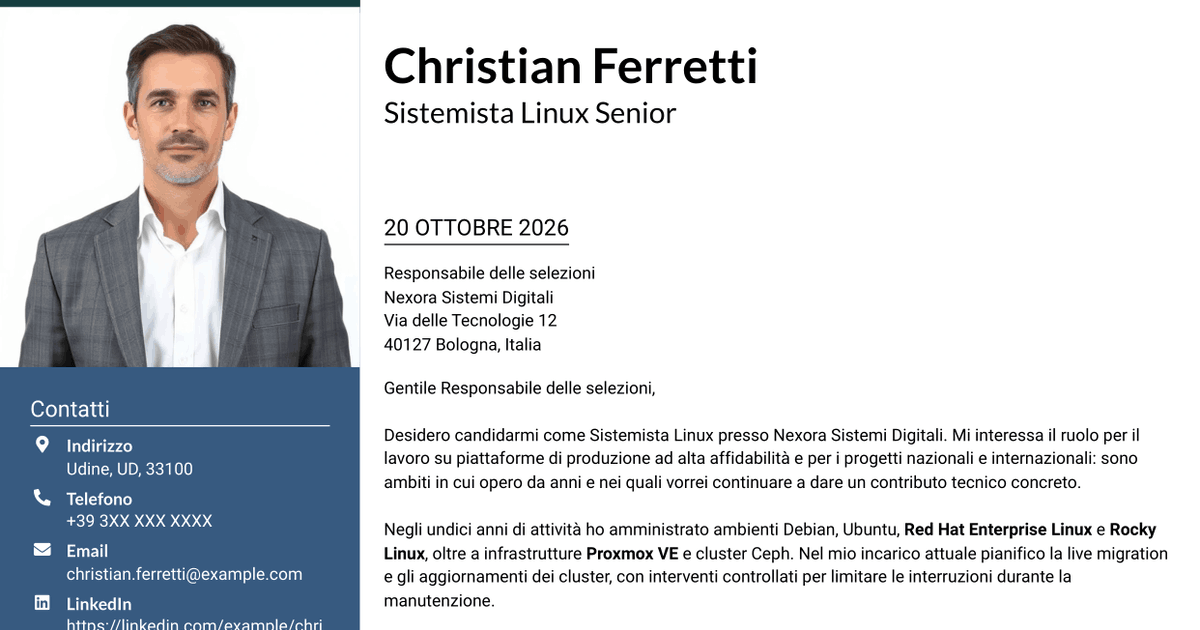 7 modelli di lettera di presentazione per Sistemista Linux - Virtualizzazione e Kubernetes, con esempi