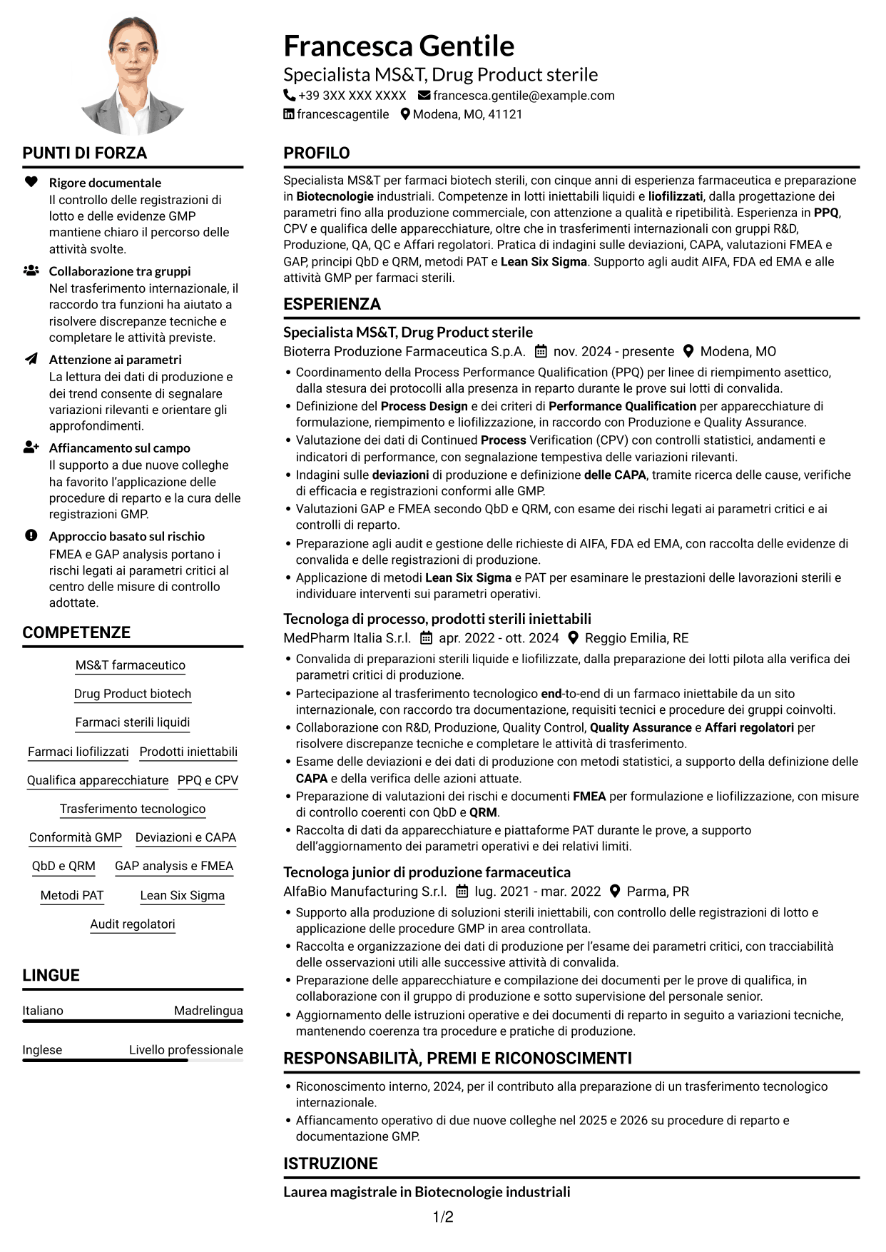 Esempio di curriculum — pagina 1