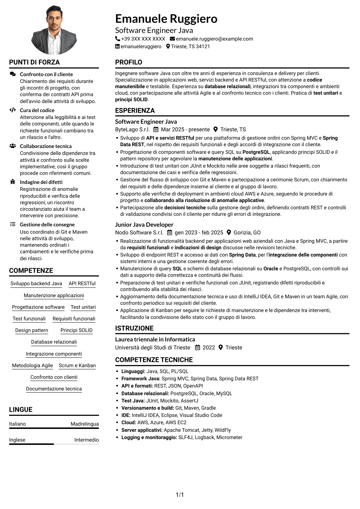 Esempio di curriculum — pagina 1
