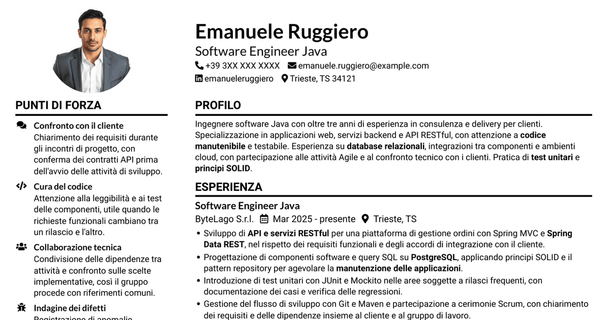7 modelli di CV per Software Engineer - Java o .NET, con esempi