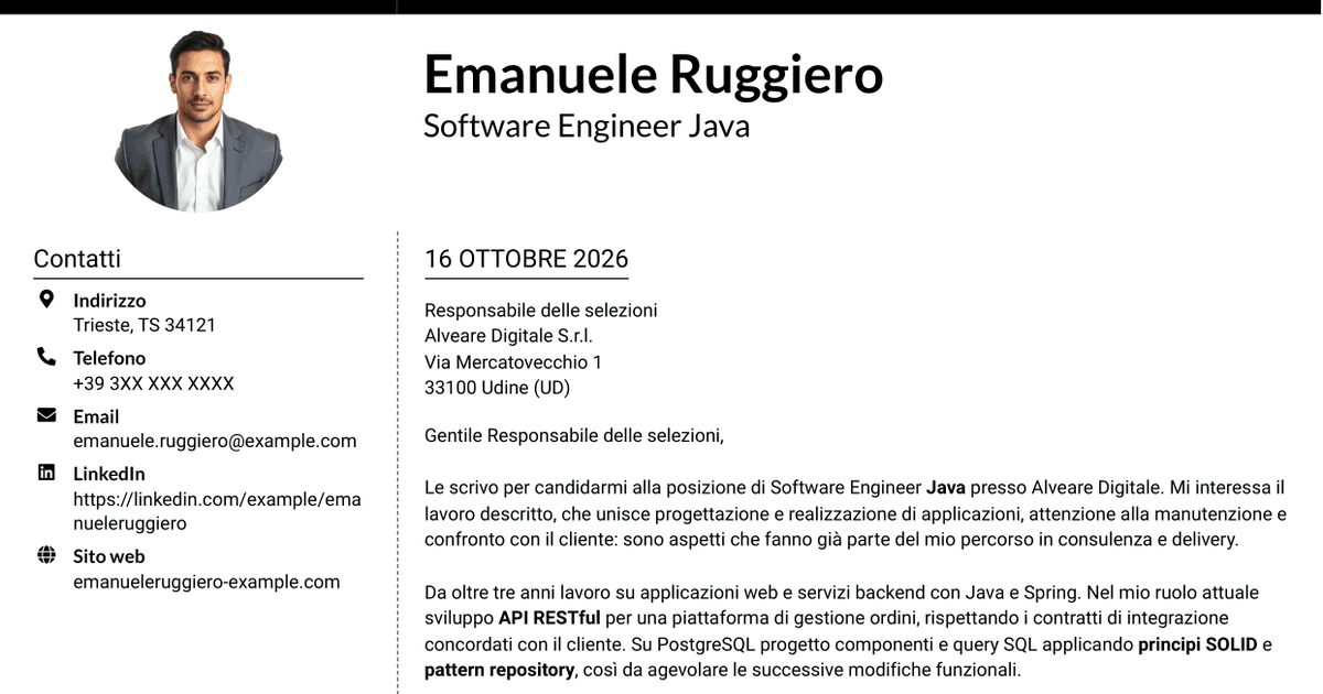 7 modelli di lettera di presentazione per Software Engineer - Java o .NET, con esempi