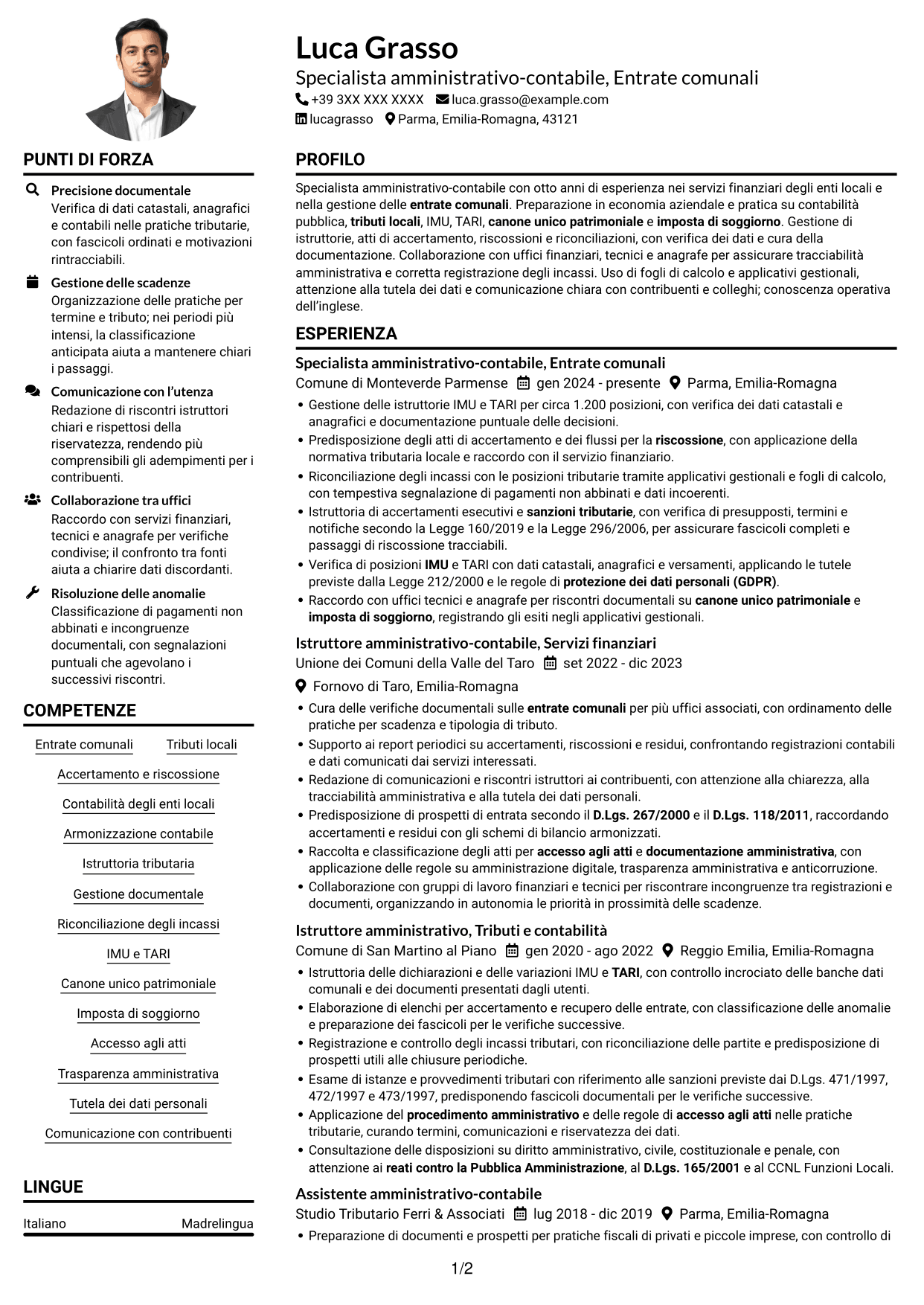 Esempio di curriculum — pagina 1