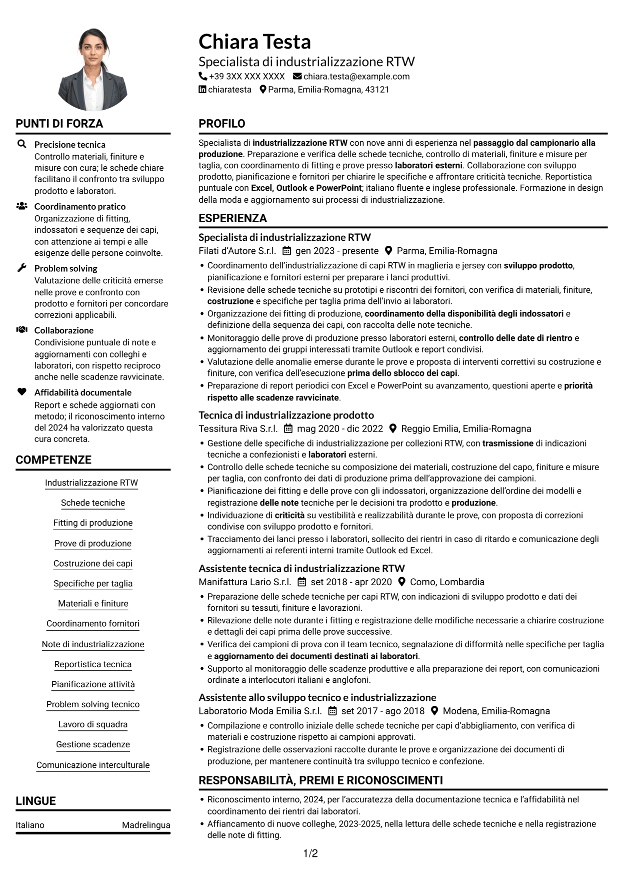 Esempio di curriculum — pagina 1