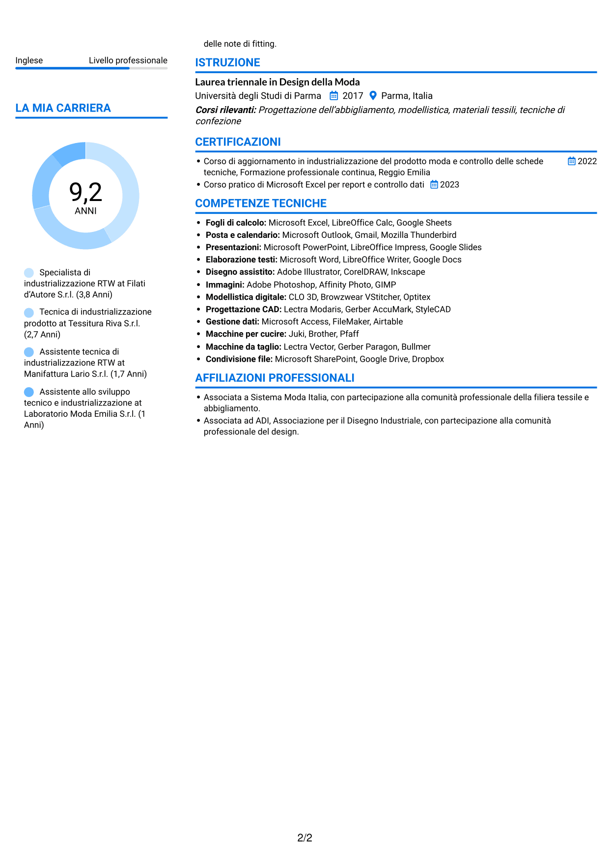 CV Audace (formato a due colonne con accenti colorati e foto): Specialista di industrializzazione RTW, pagina 2
