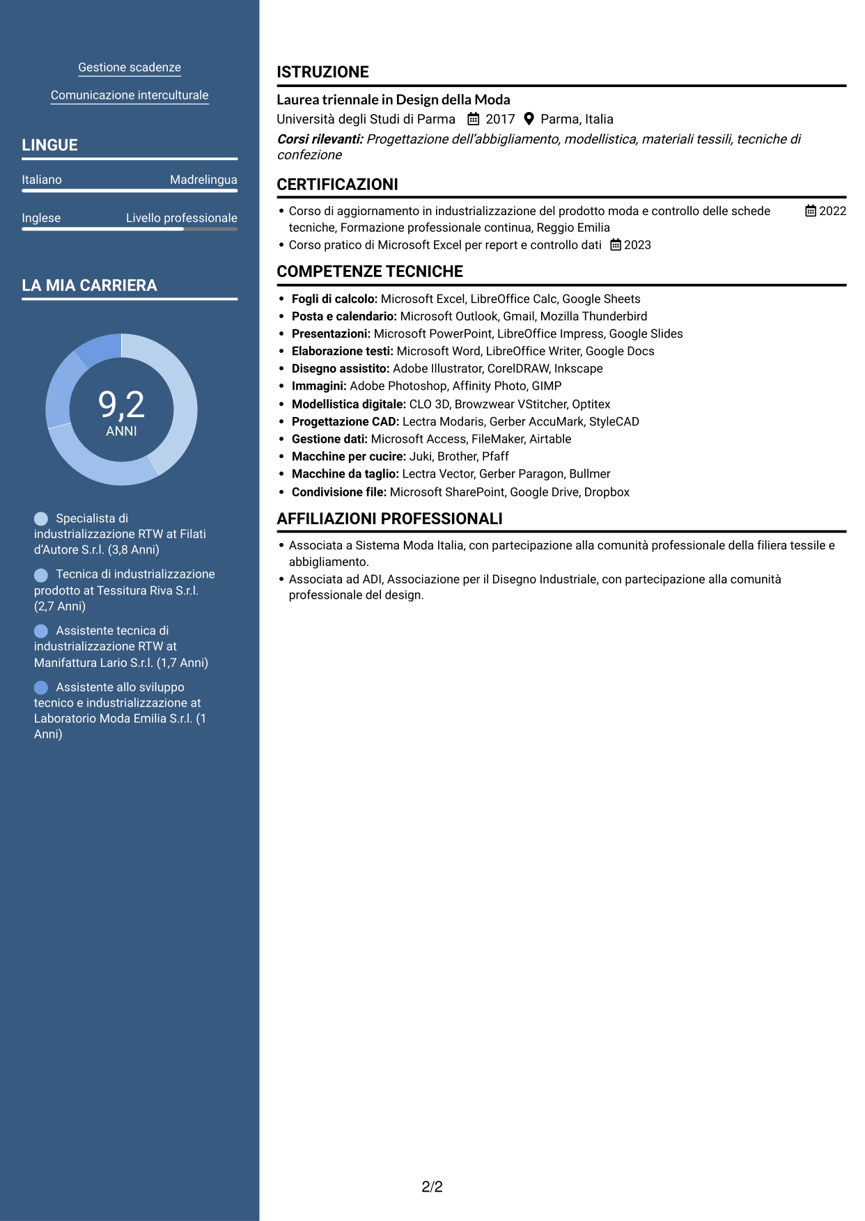 CV Signature (formato con colonna laterale colorata e foto grande): Specialista di industrializzazione RTW, pagina 2