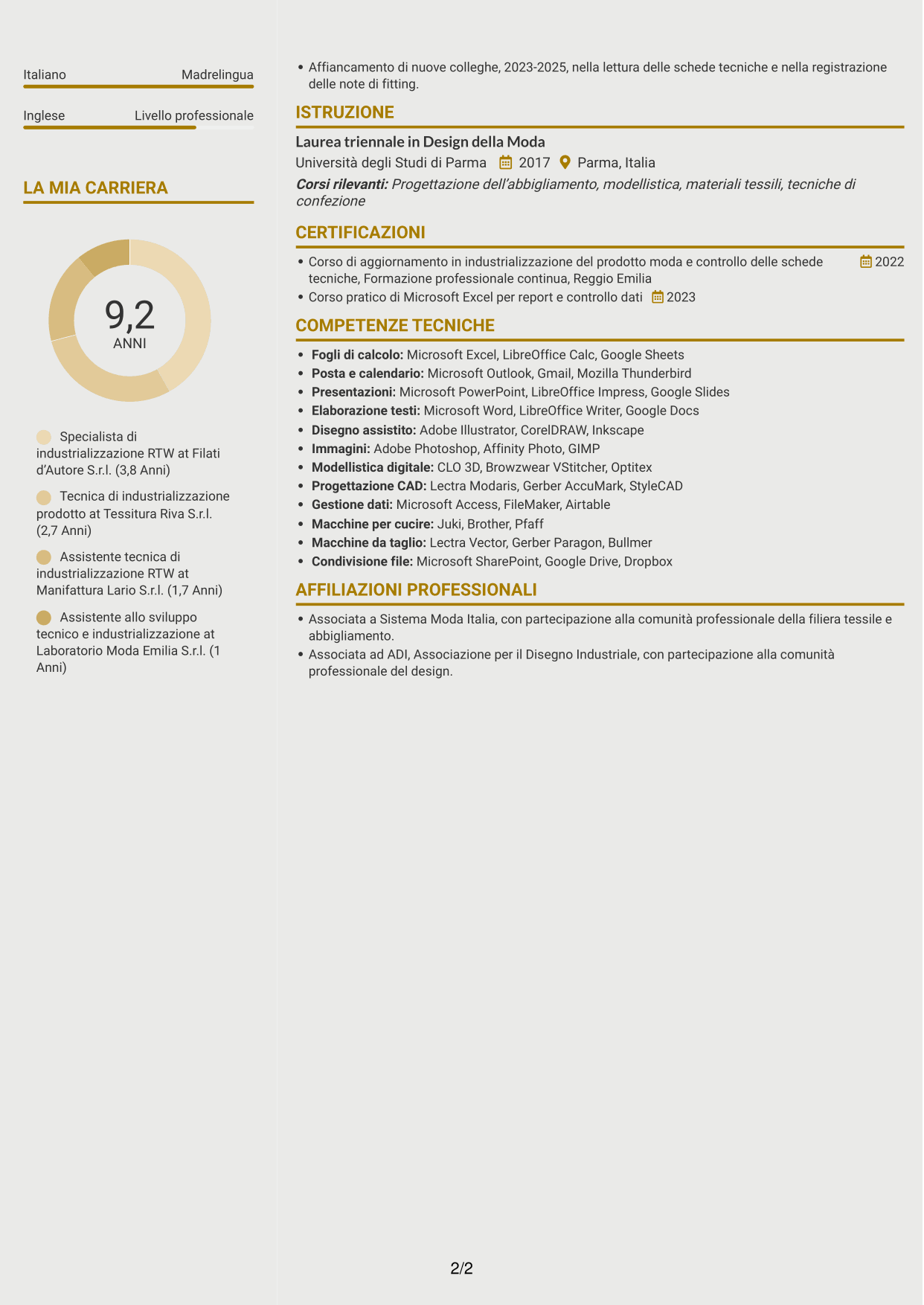 CV Dinamico (formato a due colonne con icone): Specialista di industrializzazione RTW, pagina 2