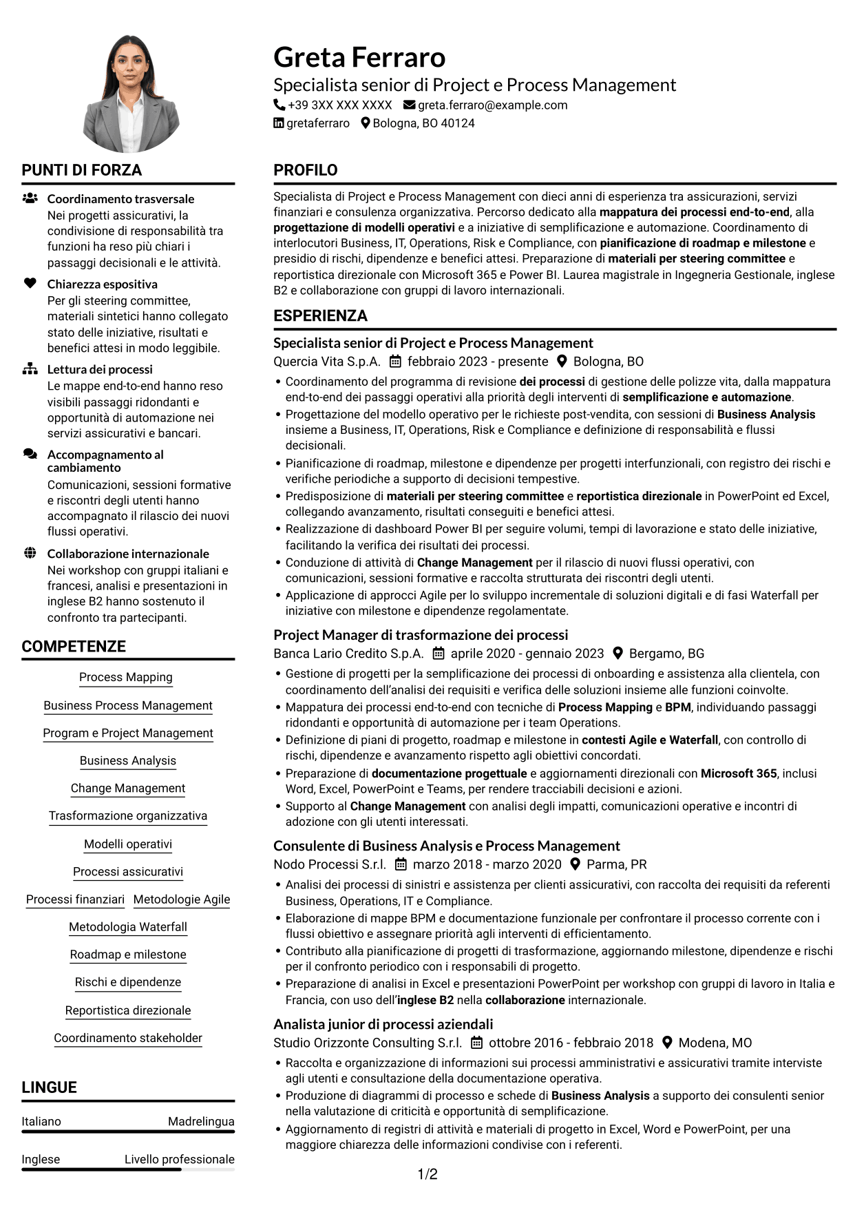 Esempio di curriculum — pagina 1