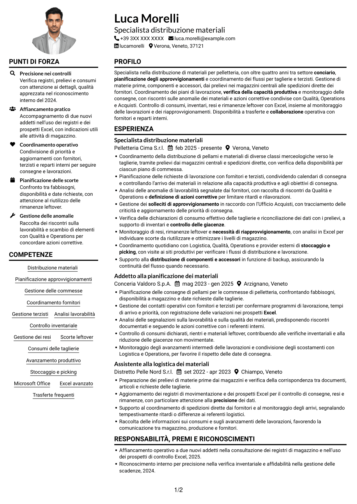 Esempio di curriculum — pagina 1