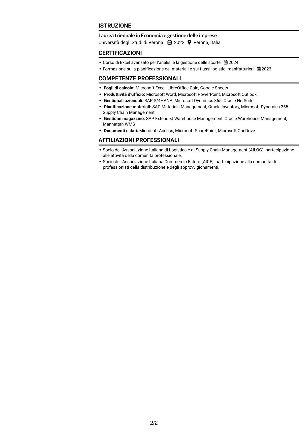 CV Compatto (formato sobrio a due colonne con foto): Specialista distribuzione materiali per pelletteria, pagina 2