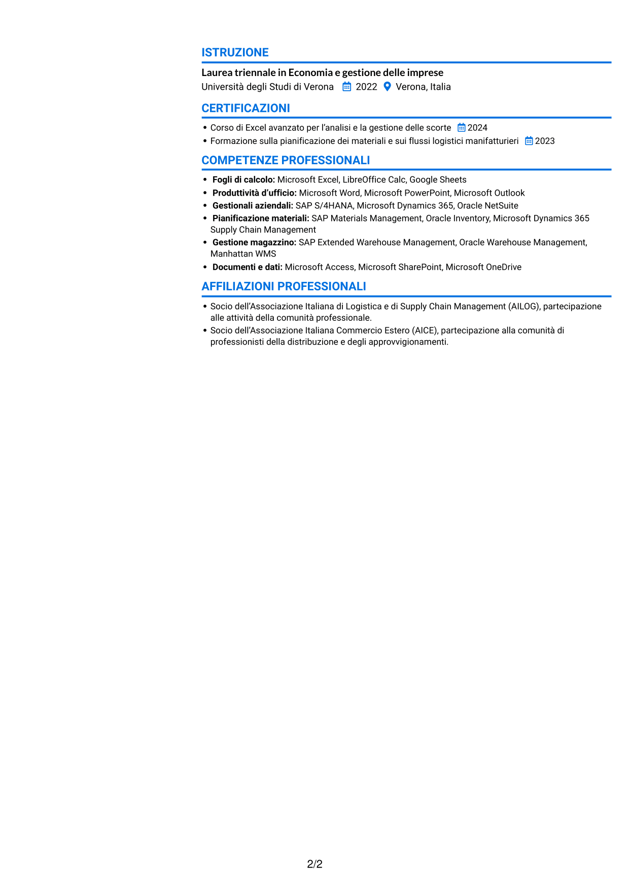 CV Audace (formato a due colonne con accenti colorati e foto): Specialista distribuzione materiali per pelletteria, pagina 2