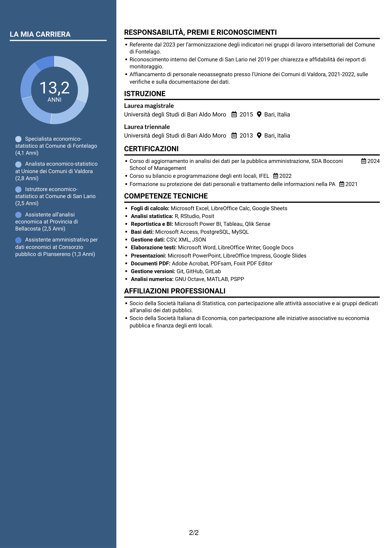CV Signature (formato con colonna laterale colorata e foto grande): Specialista economico-statistico, pagina 2