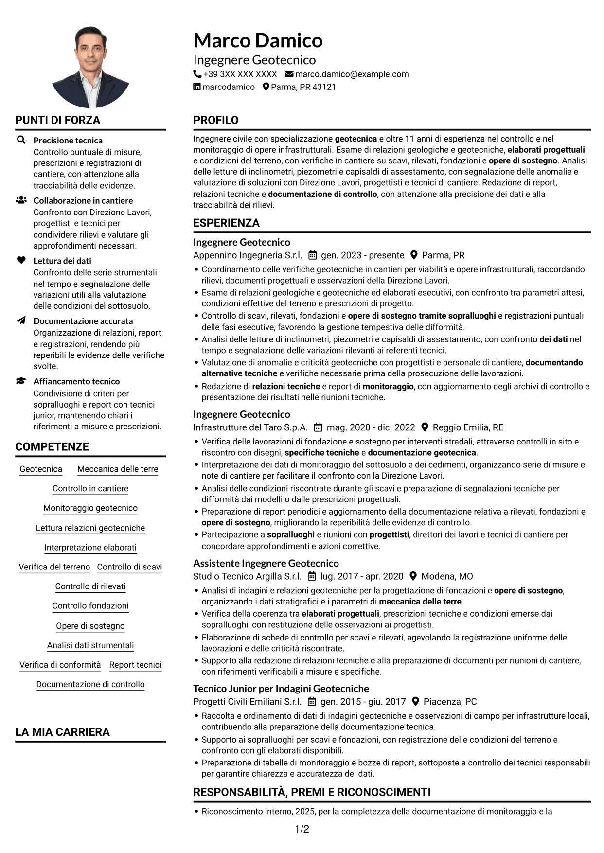 Esempio di curriculum — pagina 1