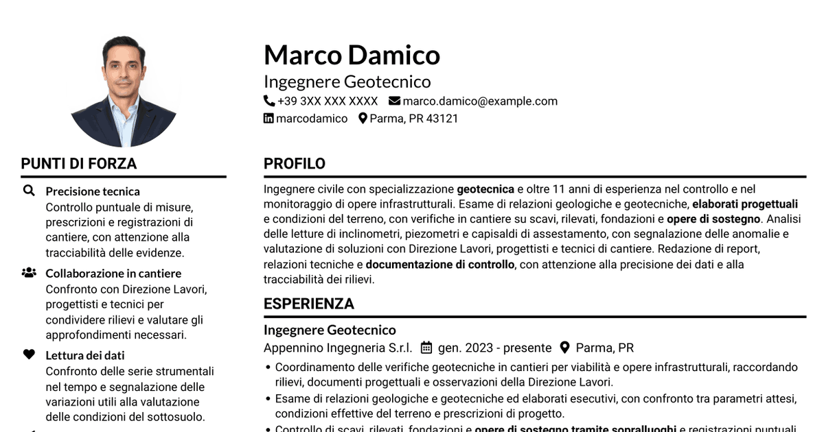 7 modelli di CV per Specialista Geotecnico, con esempi
