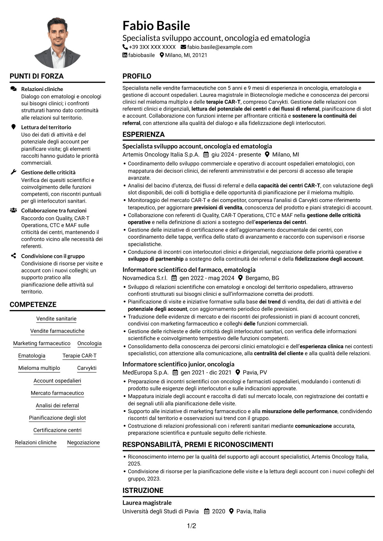 Esempio di curriculum — pagina 1