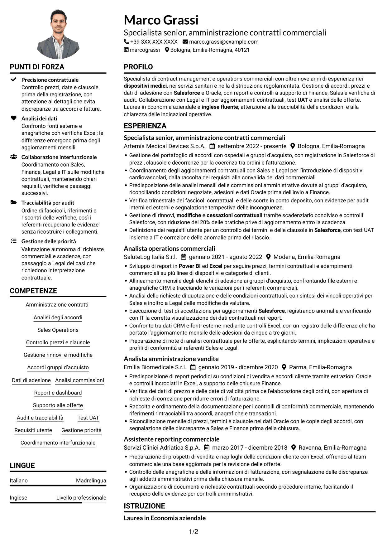 Esempio di curriculum — pagina 1
