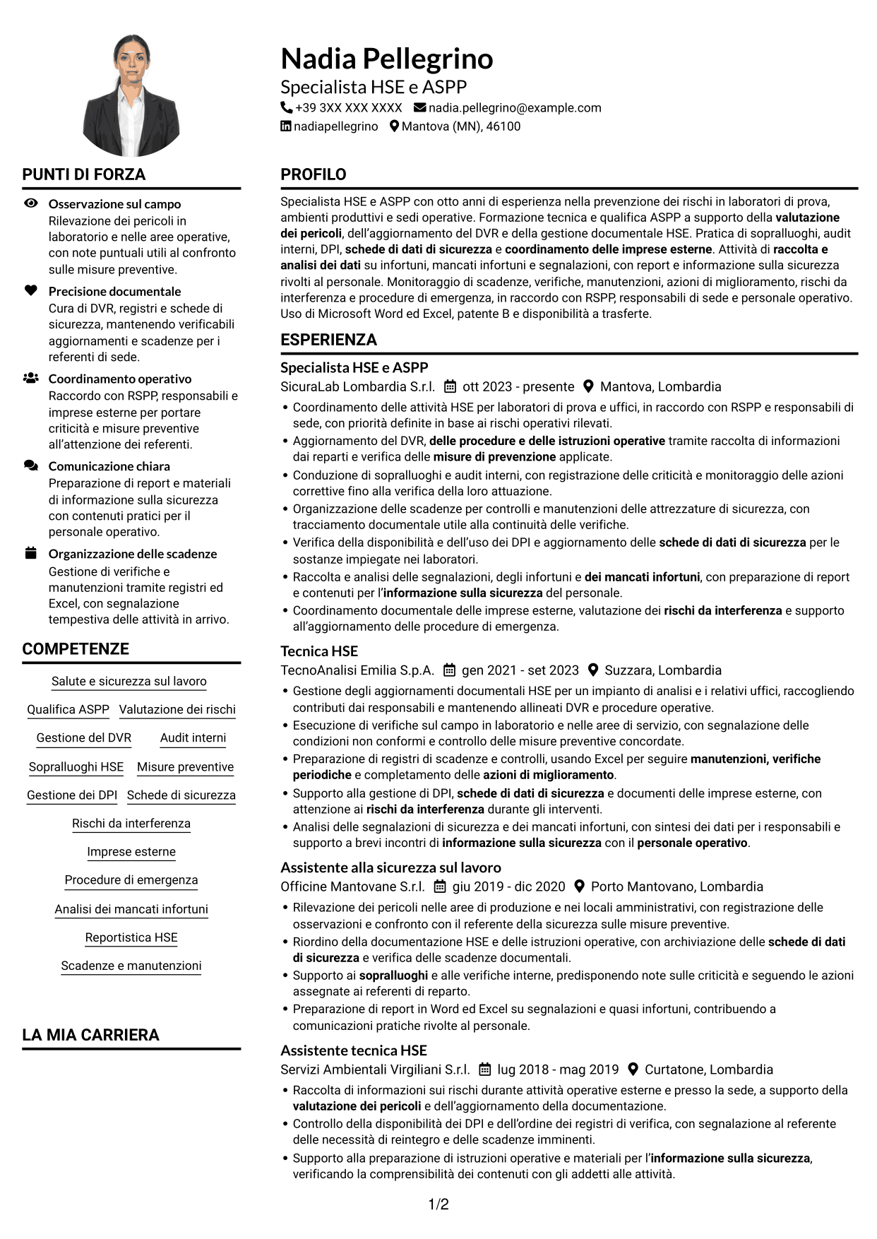 Esempio di curriculum — pagina 1