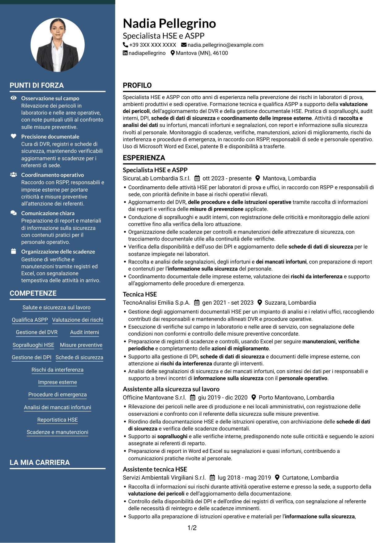 CV Elegante (formato con colonna laterale colorata e foto): Specialista HSE e Qualità - ASPP, pagina 1
