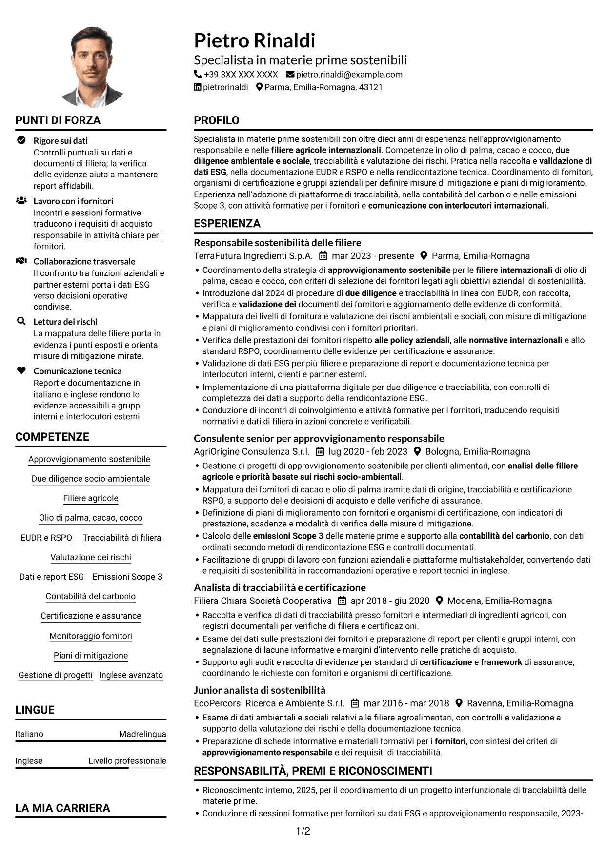 Esempio di curriculum — pagina 1