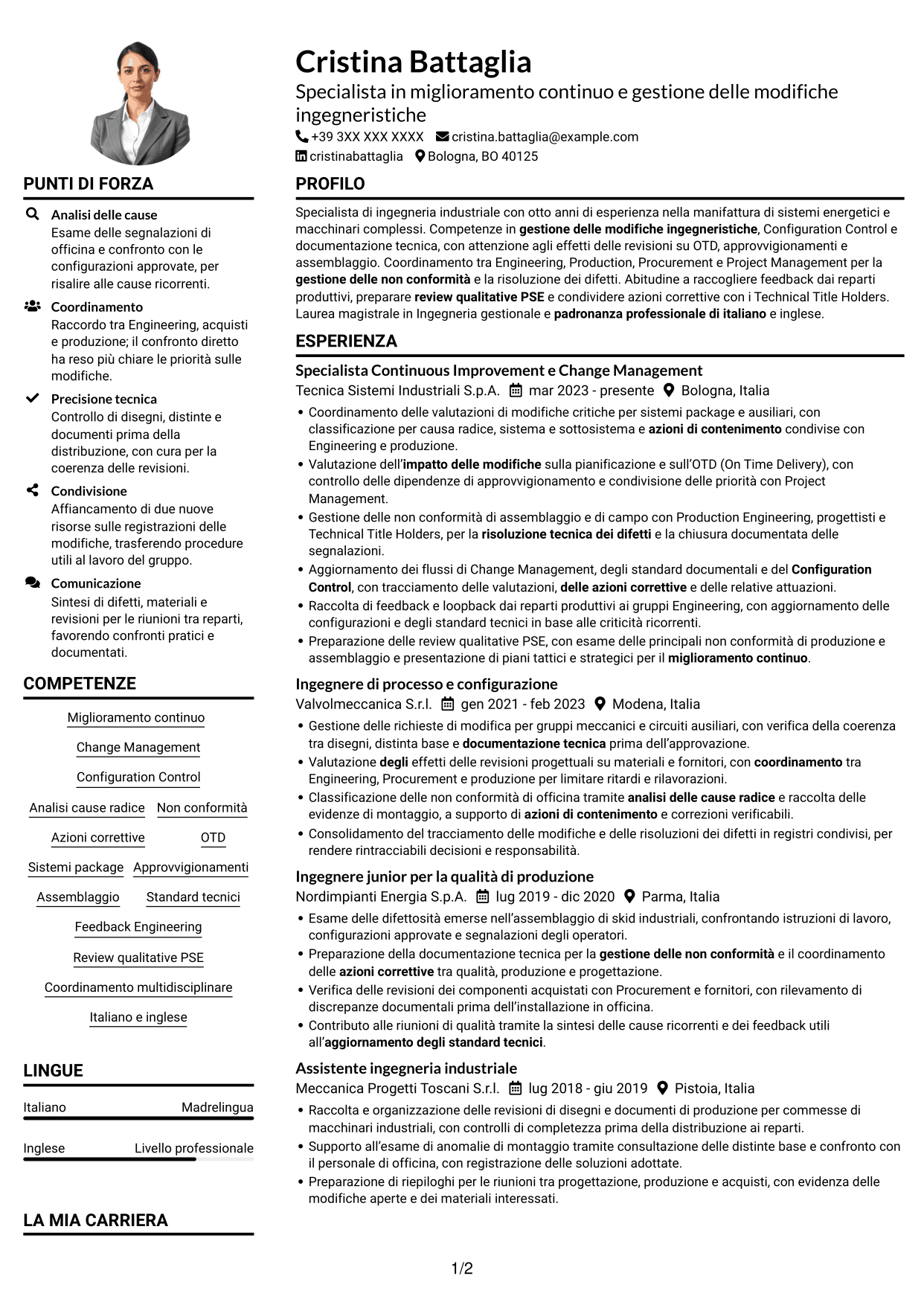 Esempio di curriculum — pagina 1