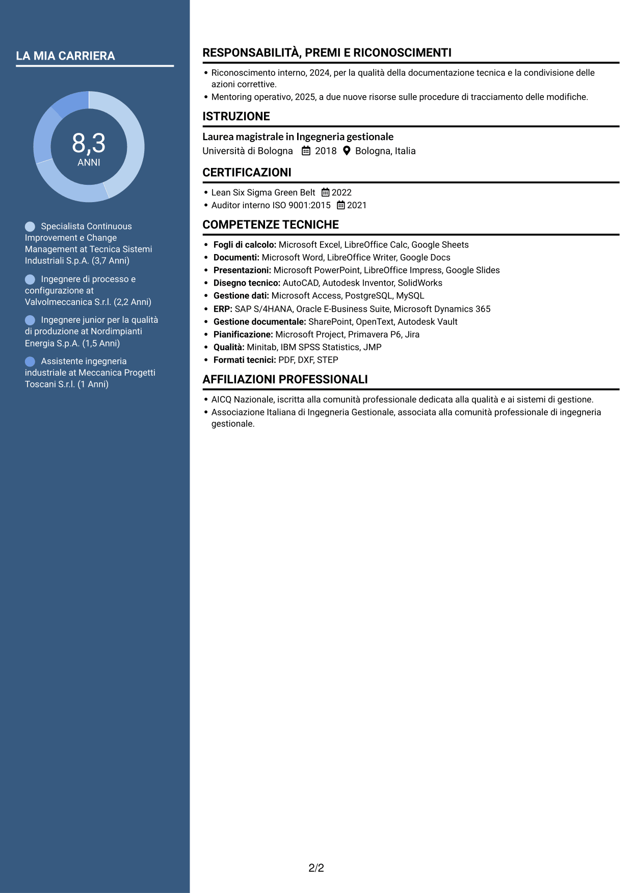 CV Elegante (formato con colonna laterale colorata e foto): Specialista in miglioramento continuo e gestione delle modifiche ingegneristiche, pagina 2
