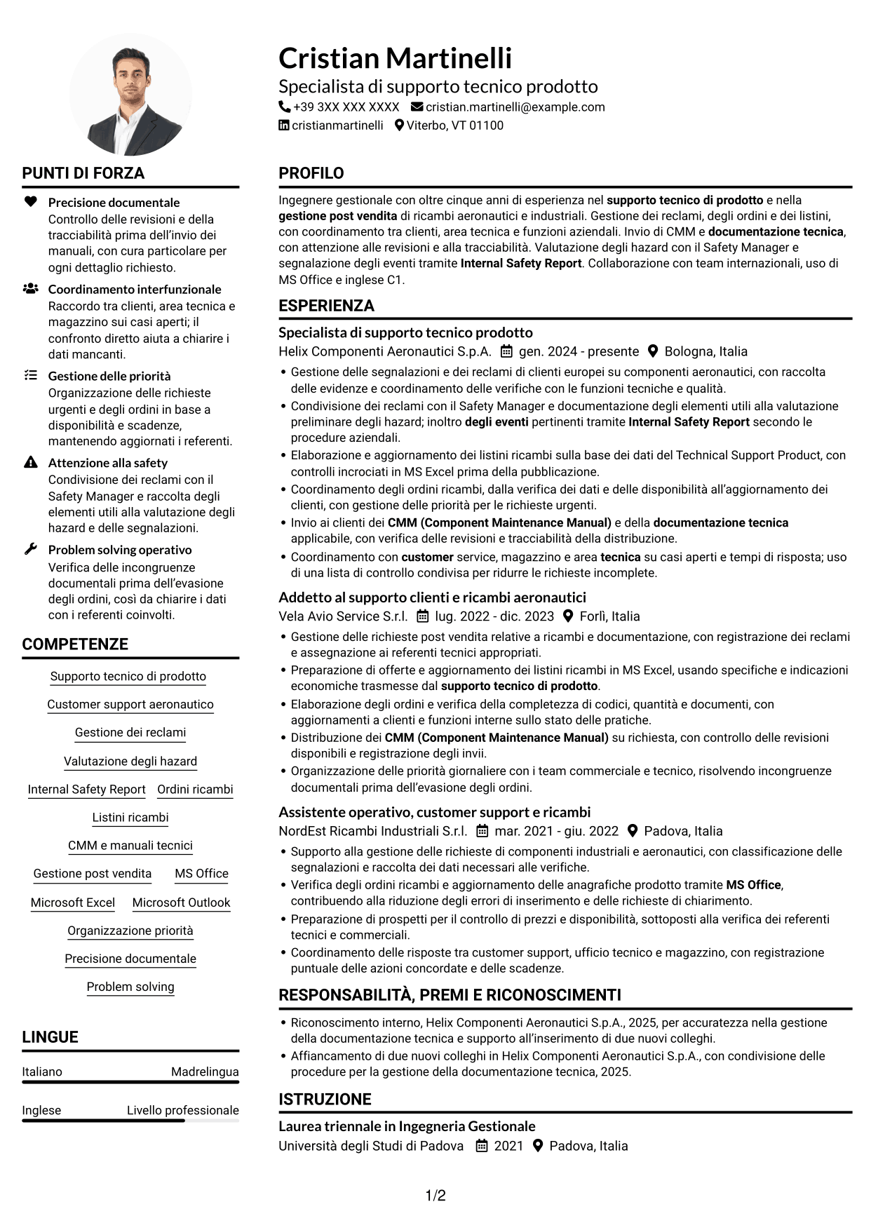 Esempio di curriculum — pagina 1