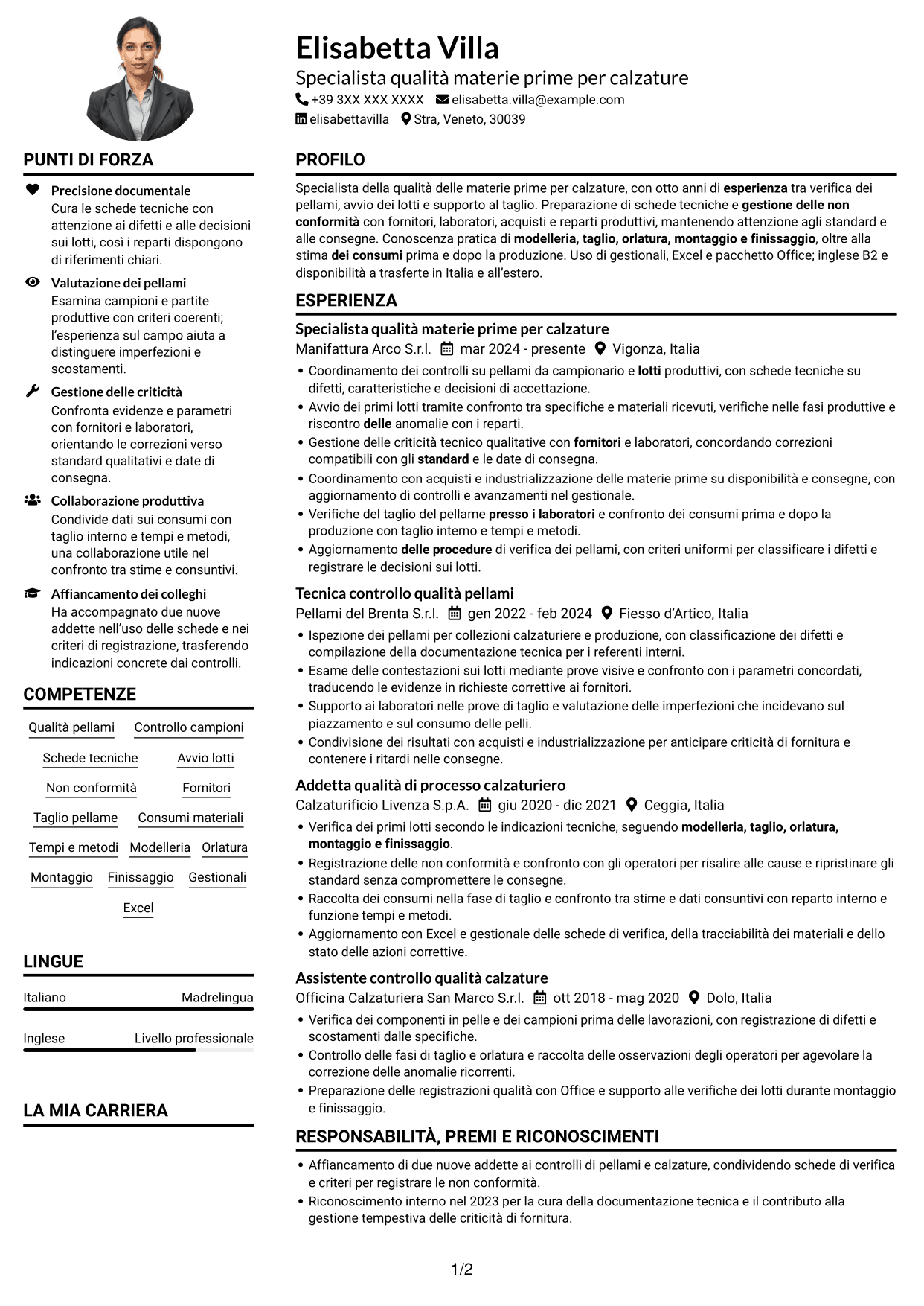 Esempio di curriculum — pagina 1